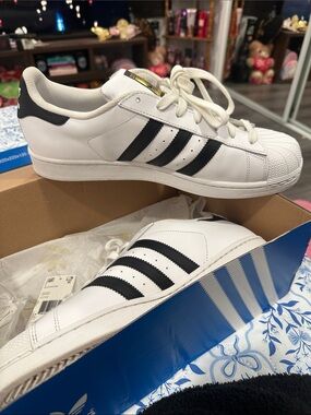 adidas White Sneakers with Black Three Stripes
